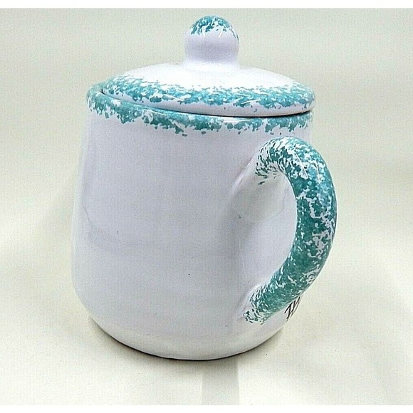 Ceramiche Desuirint Hand-Painted Ceramic Sugar Bowl Fishing Teal Sponge Accent - Picture 3 of 10